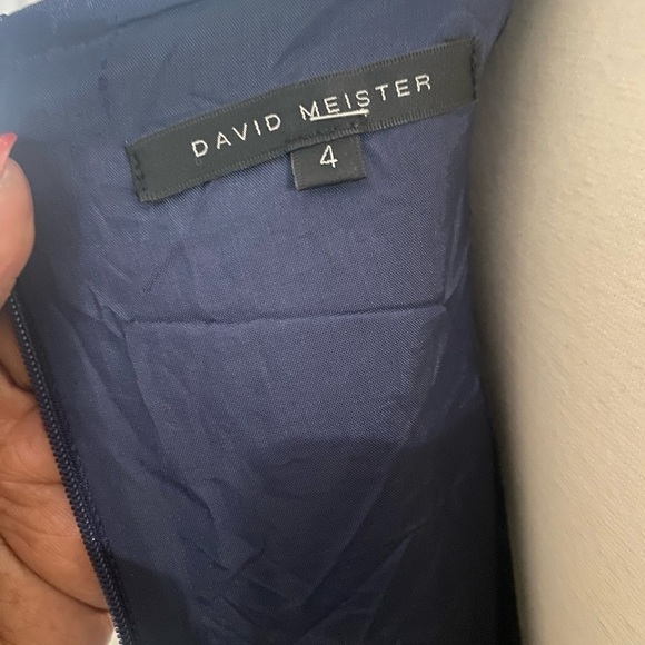 Blue/White David Meister Short-Sleeved Midi Cocktail Dress-size 4 - Picture 4 of 6